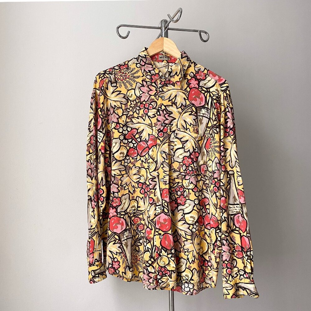 🌿 Y2K Yellow & Pink Floral & Fruits Print Long Sleeve Button-Down Shirt by Mexx